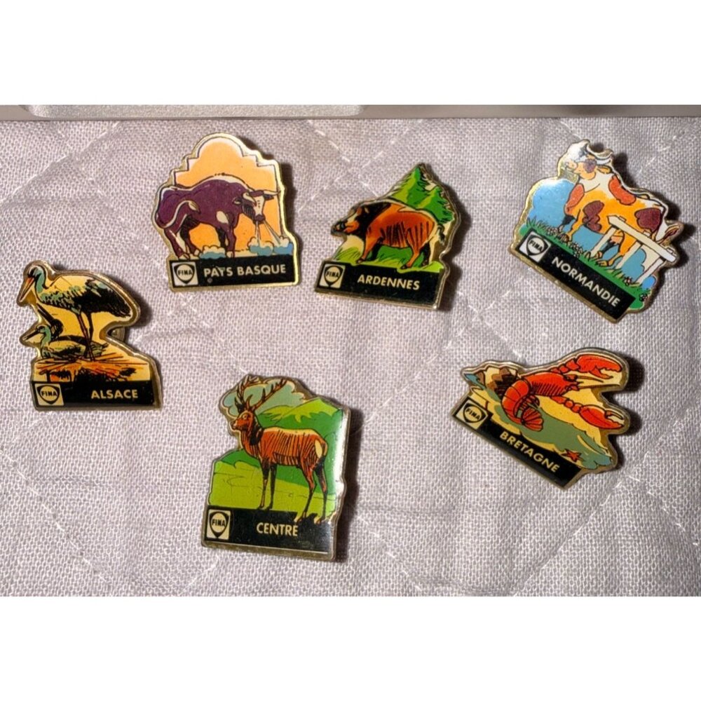 Vintage FINA France Regions & Animals Collectible Enamel Pins Rare Collectibles